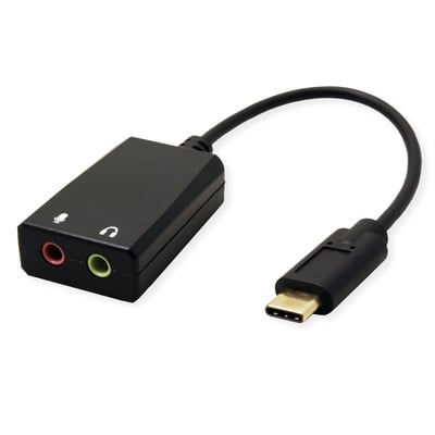 Adaptér USB 3.1 Typ C na 2x3,5mm audio jack, Slúchadla + Mikrofón, 13cm, čierny