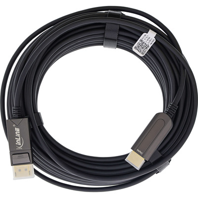 Kábel DisplayPort na HDMI M/M 25m, 4K@60Hz, DP v1.2, 18Gbit/s, audio, jednosmerný, aktívny, optický