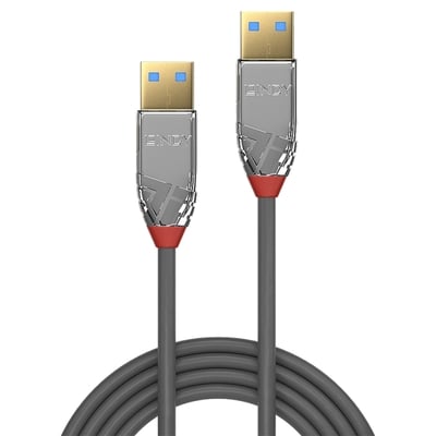 Kábel USB 3.2 Gen 1, A-A M/M 1m, 5Gbps, sivý, Cromo Line, pozl. kon.