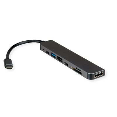 Dokovacia Stanica USB Typ C, HDMI, 2xUSB-A, 2xUSB-C, čitačka, PowerDelivery, 4K@60Hz, 0.1m, čierna/s