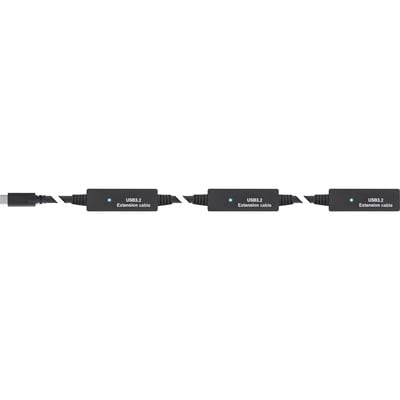Kábel USB 3.2 Gen 1, Typ C CM/CF 15m, 5Gbps, čierny, predlžovací, aktívny