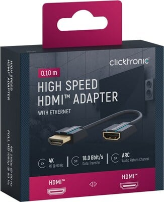 Kábel HDMI M/F 0.1m, Ultra High Speed+Eth, HDMI 2.0, 4K@60Hz, G, modrý, predlžovací, Slim