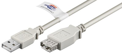 Kábel USB 2.0 A-A M/F 3m, High Speed, predlžovací, sivý, CERT