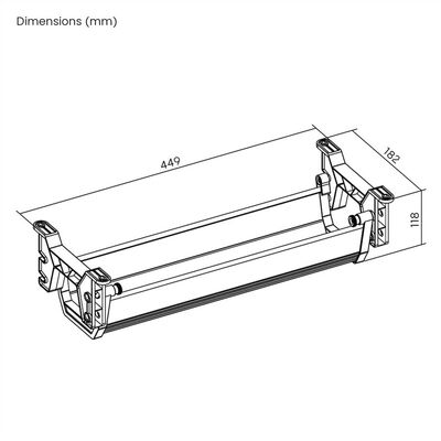 Káblový organizér, žľab na káble pod stôl, plast (ABS), 449x182x118mm (DxHxV), čierny