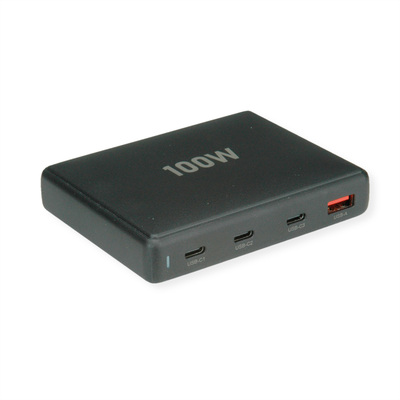 Nabíjačka USB 230V 4port, 1xUSB A, 3x USB Typ C, 100W, PD, QC 2.0, kábel (C7) 1.2m, čierna