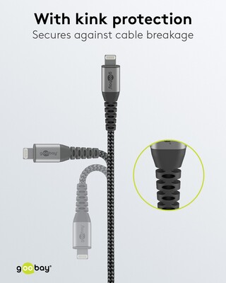 Kábel USB 3.2 Gen 1, Typ C CM/"Lightning" pre Apple, 0.5m, High Speed, čierny/sivý s MFI cert.