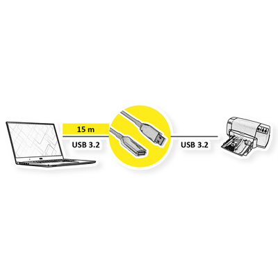 Kábel USB 3.2 Gen 1, A-A M/F 15m, 5Gbps, predlžovací, čierny, aktívny, optický
