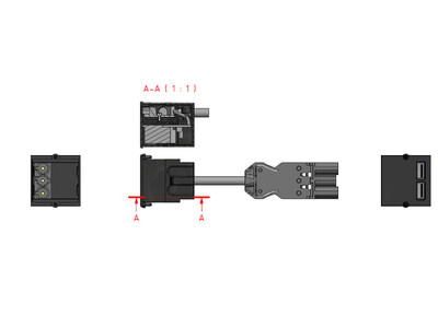 Modul pre BACHMANN, nabíjací/charger, 2xUSB (USB A), 2.4A, 0.2m, GST18, čierny