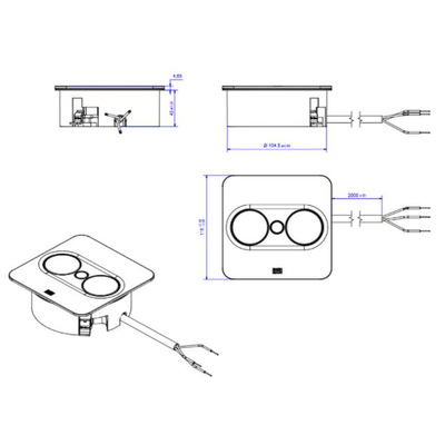 TWIST2 SQUARE 2xUTE 230V, 2m kábel 1.5mm², vidlica CEE7/7, biela