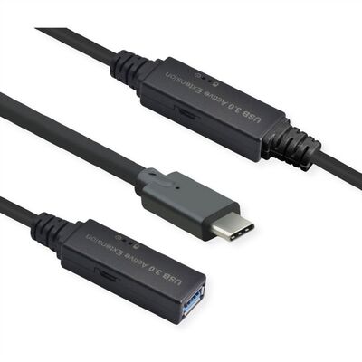 Kábel USB 3.2 Gen 1, Typ C CM/AF 10m, 5Gbps, predlžovací, čierny, aktívny