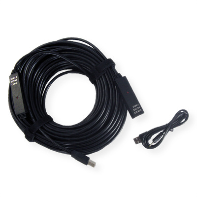 Kábel USB 2.0 A-A M/F 30m, High Speed, predlžovací, čierny, aktívny