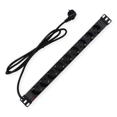 19" zásuv. lišta 9xSCHUKO, vidlica (CEE7/7), 16A, 3600W, 2m, čierna/sivá