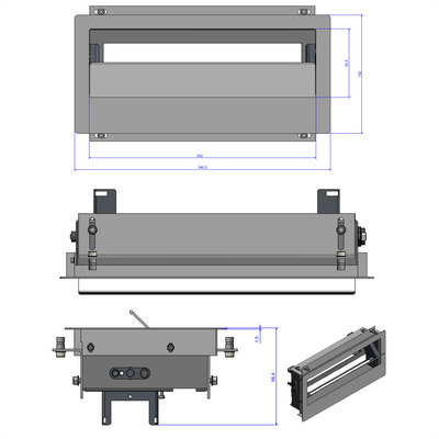 TOP FRAME montážny kryt, krátky, asymetrický, 341x162x110mm, hliník, striebornosivý