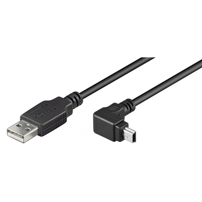 Kábel USB 2.0 A-MINI-B 5pin M/M 1.8m, High Speed, čierny, uhľový 90°