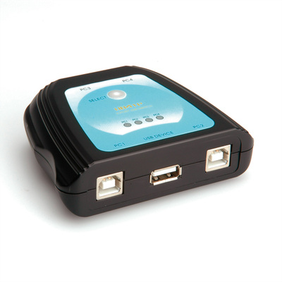 Prepínač USB 2.0, 4PC/1 zariadenie, manuálny, prepínanie tlačidlom, čierny