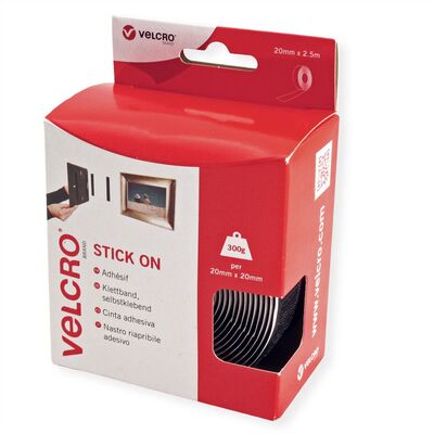 Suchý zips "hook & loop", nalepovací, 2.5m, šírka 20mm, čierny, VELCRO®