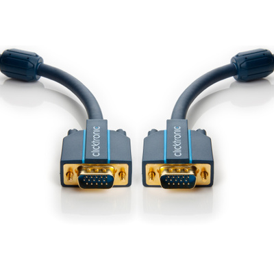 Kábel VGA M/M 5m, prepojovací, tienený, DDC, ferrit, HQ, modrý, G pozl. kon., Clicktronic