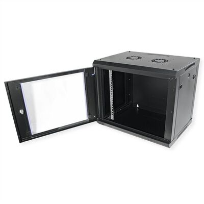 19" Rack na stenu 9U, čierny, 512x600x450mm (HxWxD), odnímateľné bočnice