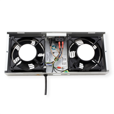 19" Ventilačná jednotka, 2 vetráky, s termostatom, pre nástennú skrinku, sivá