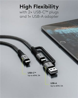 Kábel USB 2.0 CM/CM + Redukcia na USB A, 1m, High Speed, PD 60w 20V3A, čierny