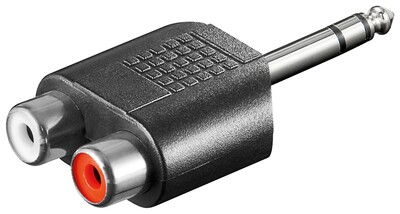Adaptér 6.35mm stereo/2x Cinch (RCA), M/F, čierny, 10ks/bal, 10ks/bal