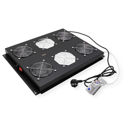 19" Ventilačná jednotka, stropná, 4 vetráky, s termostatom, čierna, RAL9005