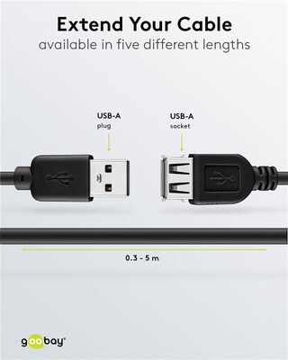 Kábel USB 2.0 A-A M/F 3m, High Speed, predlžovací, čierny