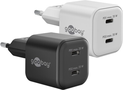 Nabíjačka USB 230V 2port, 2xUSB Typ C, 35W, Power Delivery, GaN, čierna