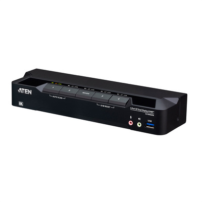 KVM switch/prepínač 4PC, DisplayPort, USB 3.0, Hub, Audio, DUAL VIEW, 8K@60Hz