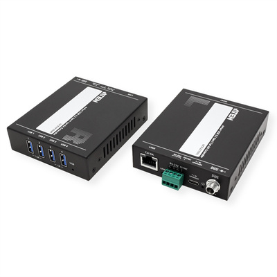 Predĺženie USB 3.2 Gen 1 cez TP do 100m, USB hub (4port), 5Gbps, RS23, PoC (PowerOverCable), čierny