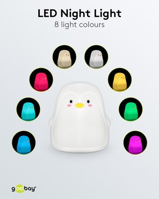 Nočná LED lampa "Tučniak", rôzne režimy svietenia, RGB farby, nabíjacia (USB C)