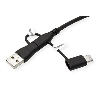 Kábel USB 2.0 Typ C CM/CM + Redukcia na USB 3.1 Typ C(datablock) a USB A, 1m, High Speed, čierny