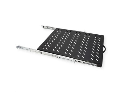 19" Polica výsuvná 568mm, max.25 kg, 1U, sada skrutiek a podložiek v balení, čierna