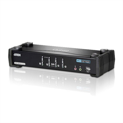 KVM switch/prepínač 4PC, DVI-I Dual Link, USB, USB hub, audio