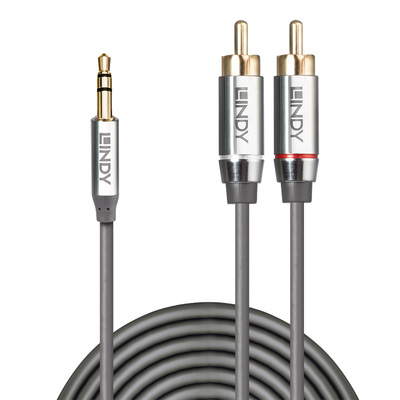 Kábel 3.5mm stereo/2xCinch M/M 0.5m, sivý, pozl. konektor, Slim, Cromo Line