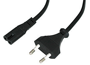 Kábel sieťový 230V, 2pin vidlica (CEE7/16) priama - C7 (2pin), 5m, 0.75mm², 2.5A, čierny