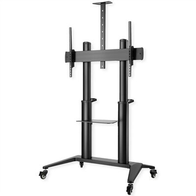 Držiak na kolieskach pre TV 70-120", s policou, výška 103-163cm, max 140kg, VESA do 1000x600, čierny