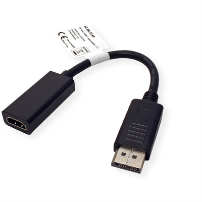 Adaptér DisplayPort/HDMI M/F, 4K@30Hz (DP 1.2, HDMI 1.4), 15cm, čierny