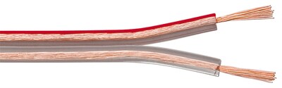 Reproduktorový kábel audio 2x1.5mm², 25m, meď, OFC (99,9% oxygen-free copper), transparentný
