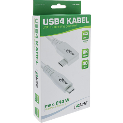 Kábel USB 4 Gen 3x2, Typ C CM/CM 0.5m, 40Gbps, PD 240w 48V5A, biely, TPE, zahnutý 90°