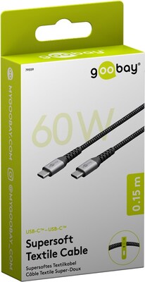 Kábel USB 2.0 Typ C CM/CM 0.15m, High Speed, Power Delivery 60w 20V3A, čierny/sivý