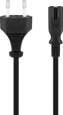 Kábel sieťový 230V, 2pin vidlica (CEE7/16) priama - C7 (2pin), 3m, 0.75mm², 2.5A, čierny