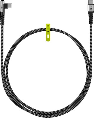 Kábel USB 2.0 Typ C CM/CM 1m, High Speed, Power Delivery 60w 20V3A, čierny/sivý, zahnutý 90°