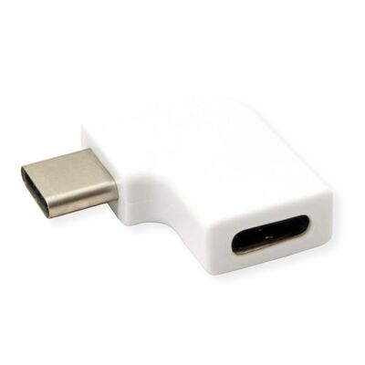 Adaptér USB 3.2 Gen 2, Typ C, C-C M/F, 10Gbps, zahnutý doprava/doľava 90°, PD 100W, bielý