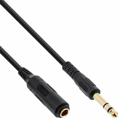 Kábel 6,3mm stereo jack M/F 3m, čierny, pozl. konektor