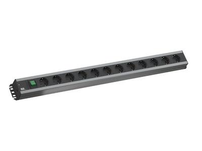 Predlžovačka 3m s 12 zásuvkami SCHUKO s vypínačom, 1.50mm², čierna, montážne úchytky