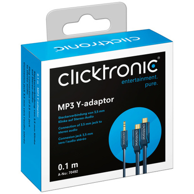 Kábel 3,5mm stereo/2xCinch M/F 0.1m, modrý, pozl. konektor, ClickTronic