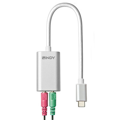 Adaptér USB 3.1 Typ C na 2x3.5mm audio jack, Slúchadla + Mikrofón, 17cm, sivý/biely