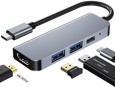 Dokovacia Stanica USB Typ C, HDMI,USB-A 3.2, USB-A 2.0, PD 100W, 4K@30Hz, 0.1m, čierna/sivá