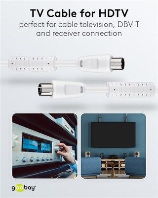 Kábel anténny, koax TV M/F predlžovací 1.5m, 75 Ohm, 80dB, 2x tienený, CCS, s ferritom, biely